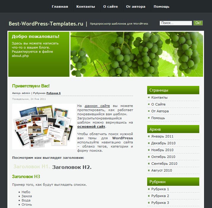 Green Grapes WordPress шаблон