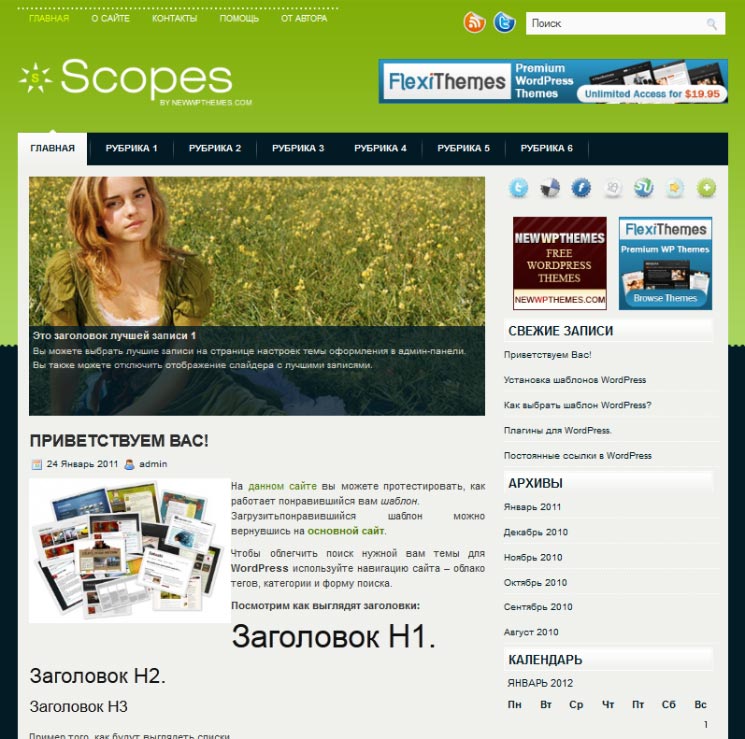 Scopes WordPress шаблон