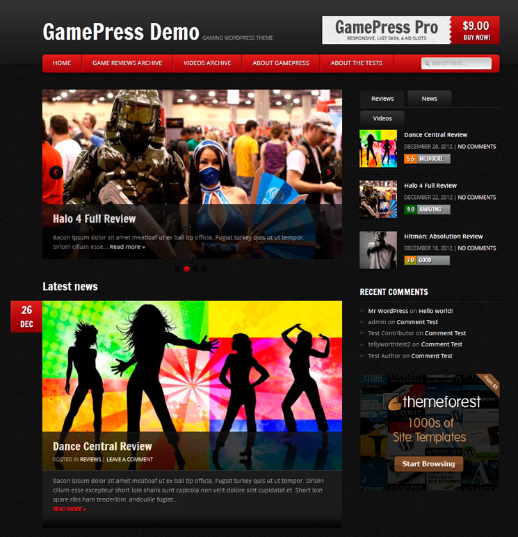 GamePress WordPress шаблон